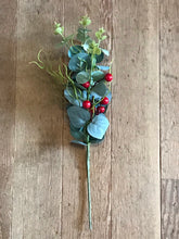 Load image into Gallery viewer, Red Berry & Eucalyptus faux sprig