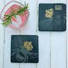 Afbeelding in Gallery-weergave laden, Slate gold leaf crowned coasters set