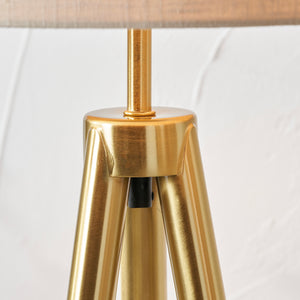 Metal & wood grain tripod floor lamp in two finishes