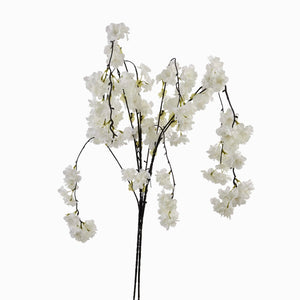 Large white faux cherry blossom stem