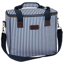 Afbeelding in Gallery-weergave laden, Cooler bag in a clasic blue and white stripe design with carry handles and strap
