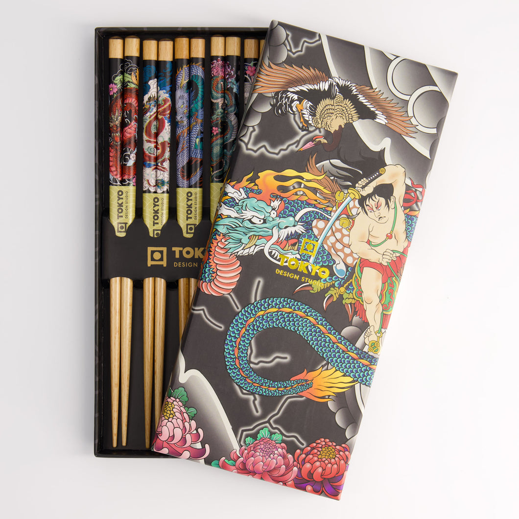 Chopstick gift set of 5 in Yakuza Blue Dragon