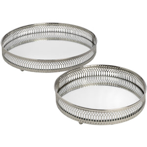 Set of two circular nickel plated trays