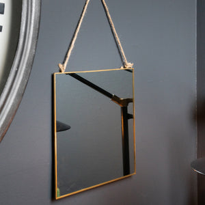 Gold edged square hanging mirror