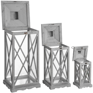 Set of three large grey wash lanterns