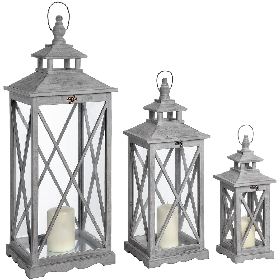 Set of three large grey wash lanterns