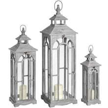 Load image into Gallery viewer, Set of three wooden arch design lanterns
