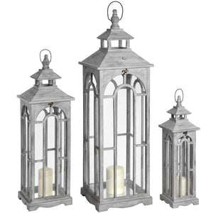 Set of three wooden arch design lanterns