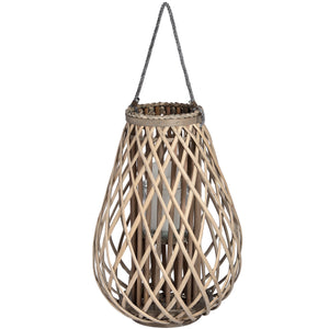 Wicker bulbous lantern with Glass Hurricane