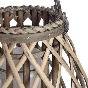 Wicker bulbous lantern with Glass Hurricane