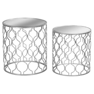 Set of Two Silver Foil Mirrored Side Tables