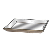 Indlæs billede til gallerivisning Distressed square mirrored trays with wooden detailing in two sizes
