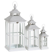 Load image into Gallery viewer, Set of three white wooden lanterns
