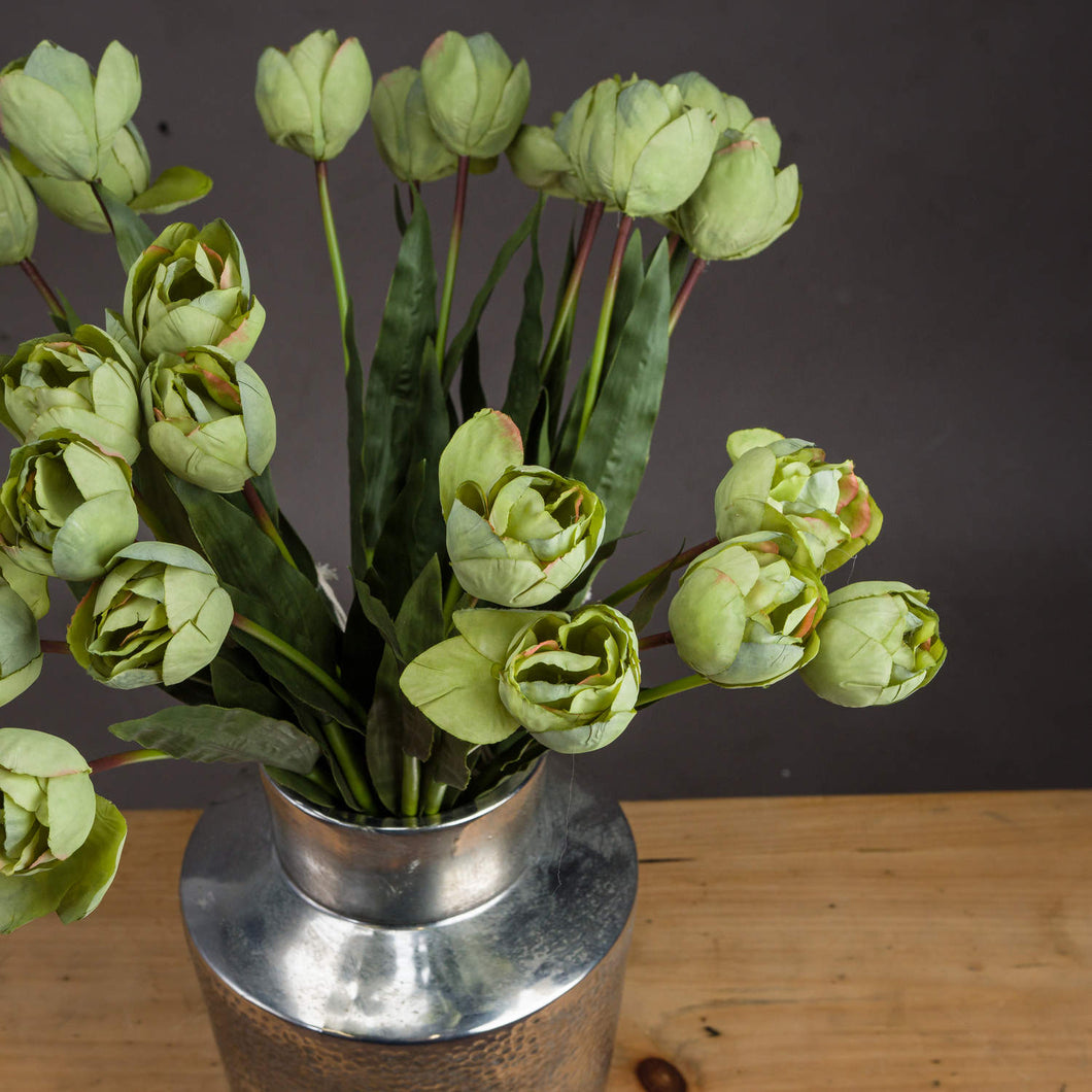 Faux green tulips bunch of 5 stems