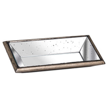 Indlæs billede til gallerivisning Distressed mirrored trays with wooden detailing in three sizes
