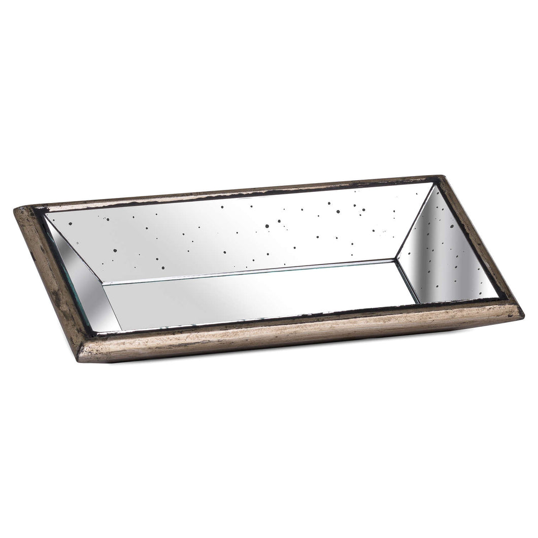 Distressed mirrored trays with wooden detailing in three sizes