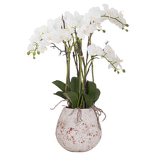 Indlæs billede til gallerivisning Large white potted faux orchid in a stone pot
