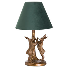 Load image into Gallery viewer, March hares antiqued gold lamp
