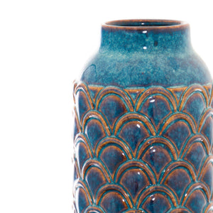 Large indigo scalloped vase