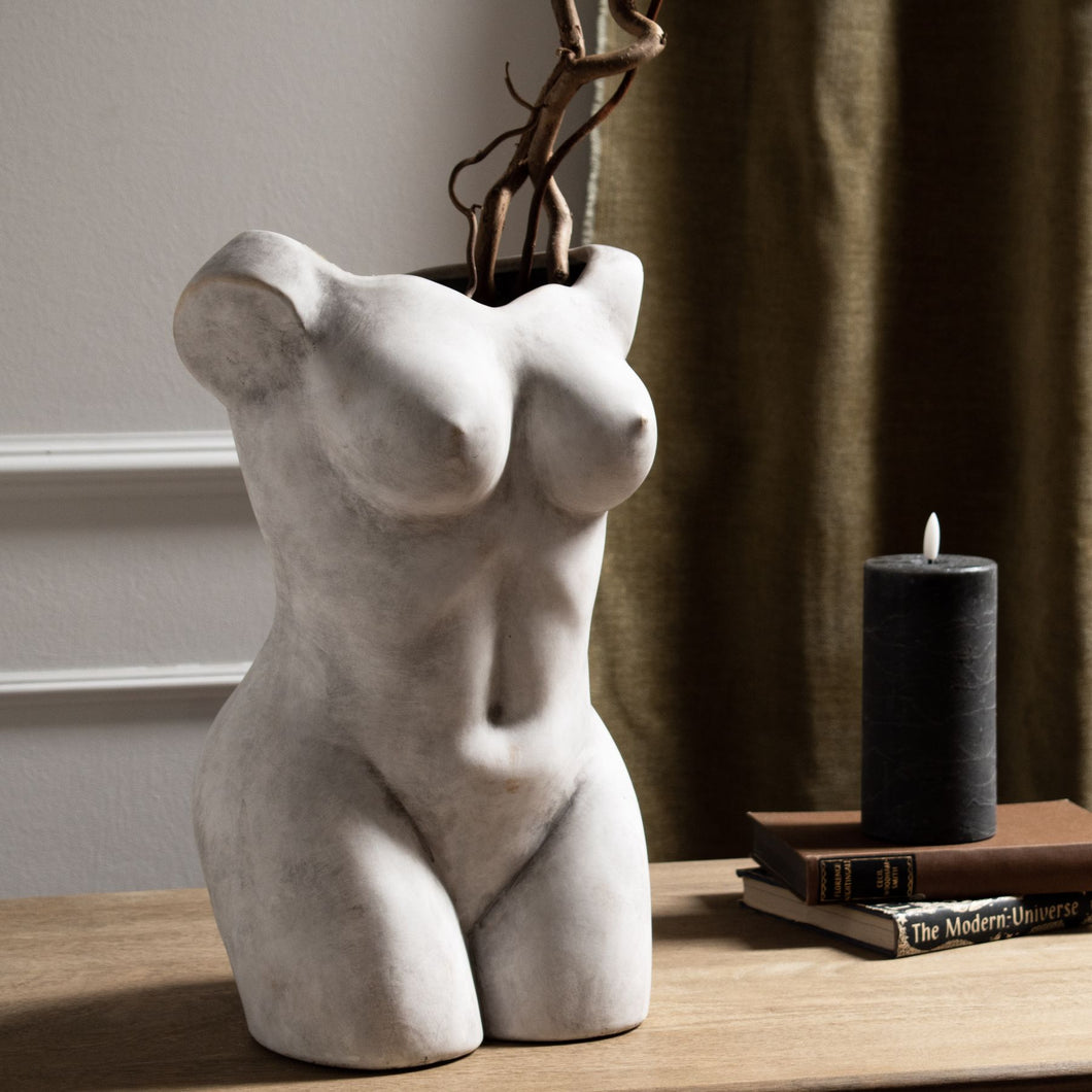 Female figure stone ceramic vase