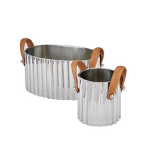 Carica l&#39;immagine nel visualizzatore di Gallery, Silver fluted leather handled single champagne cooler
