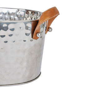 Large silver leather handled champagne cooler