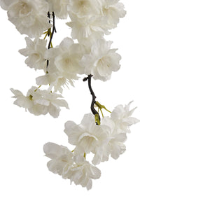 Large white faux cherry blossom stem