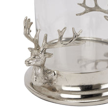 Load image into Gallery viewer, Silver stag heads hurricane lantern
