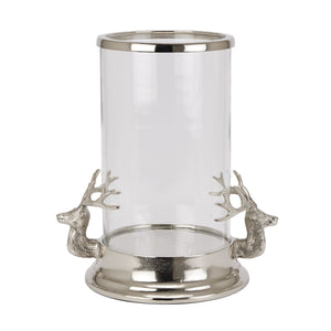 Silver stag heads hurricane lantern