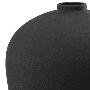 Matt black tall textured ceramic vase