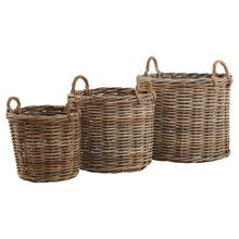 Lade das Bild in den Galerie-Viewer, Set of 3 Kubu rattan large round storage baskets
