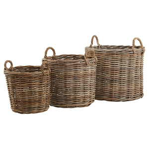 Set of 3 Kubu rattan large round storage baskets