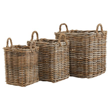 Lade das Bild in den Galerie-Viewer, Set of 3 Kubu rattan large square storage baskets
