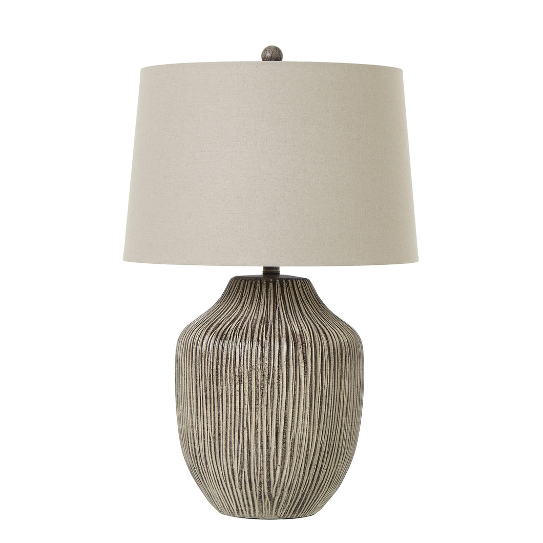 Carved textured table Lamp with a linen shade