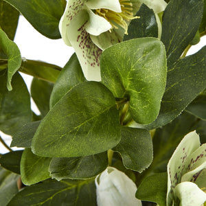 Medium green faux hellebore in taupe pot