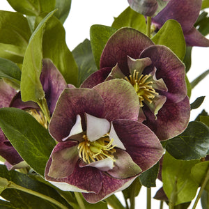 Medium deep plum faux hellebore in taupe pot