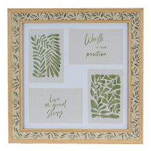 Lade das Bild in den Galerie-Viewer, Photo frame with a subtle leaf border showcasing inspirational quotes and artwork in a natural wood finish.
