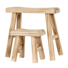Indlæs billede til gallerivisning Artisan wooden stool in vintage antique style, handmade with natural wood, available in two sizes.

