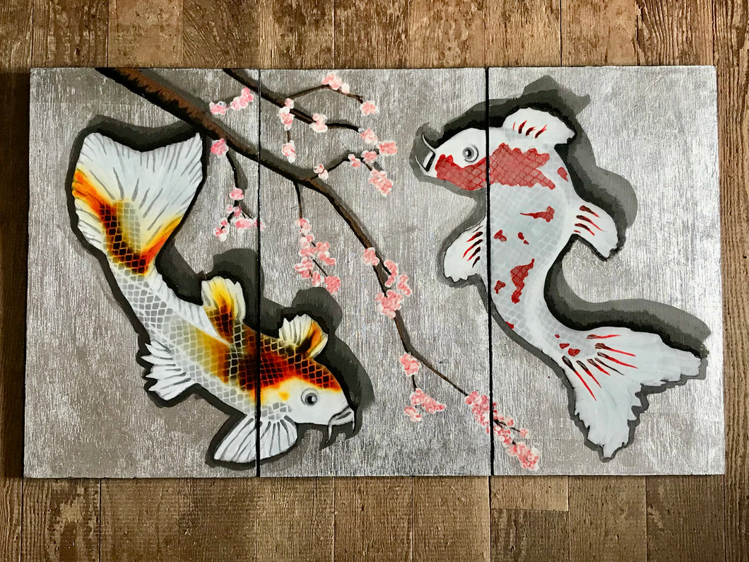 Koi carp & cherry blossom wall panels