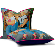 Load image into Gallery viewer, Beryl Cook cushion featuring spirited women in vibrant colors, celebrating warmth and humor with Ahoy There design.
