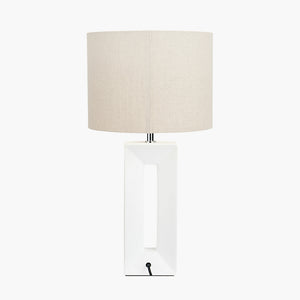 Tall white block shape ceramic table lamp