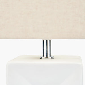 Tall white block shape ceramic table lamp