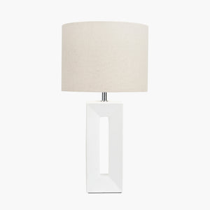 Tall white block shape ceramic table lamp