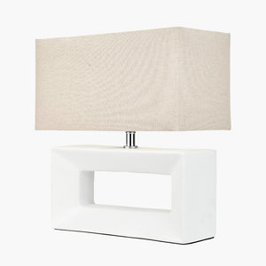 Wide white block shape ceramic table lamp