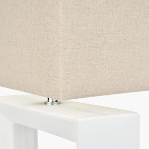 Wide white block shape ceramic table lamp