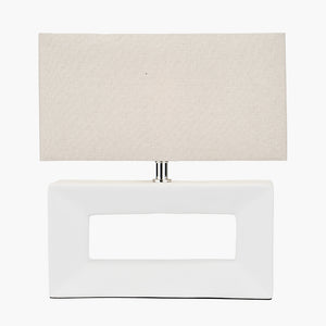 Wide white block shape ceramic table lamp