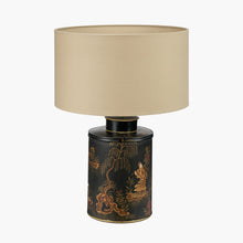 Lade das Bild in den Galerie-Viewer, Black hand painted landscape metal table lamp
