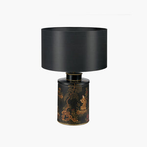 Black hand painted landscape metal table lamp