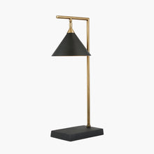 Load image into Gallery viewer, Matt Black &amp; antique brass conical table lamp
