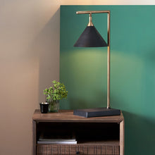 Charger l&#39;image dans la galerie, Matt Black &amp; antique brass conical table lamp
